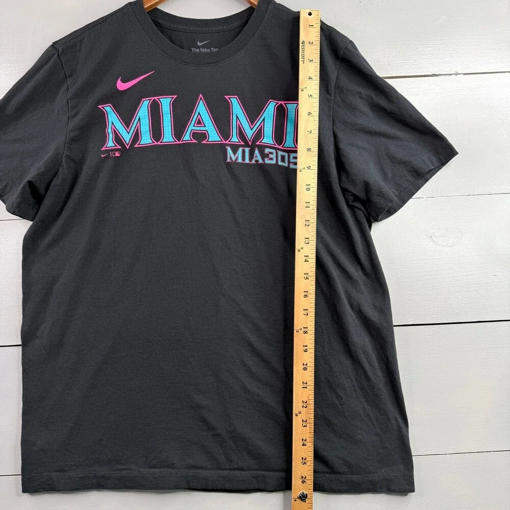 Nike Miami Marlins MLB City Connect T-Shirt Mens Large Black Pink Teal MIA 305